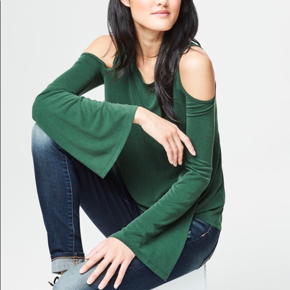flowy bell-sleeved and cold-shoulder top!